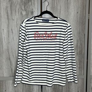 Saint James Top Size M Nautical Preppy Long Sleeves Cotton White Navy